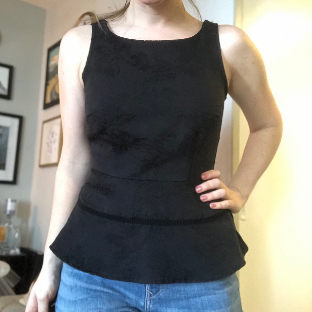 Black Floral Peplum Tank Top